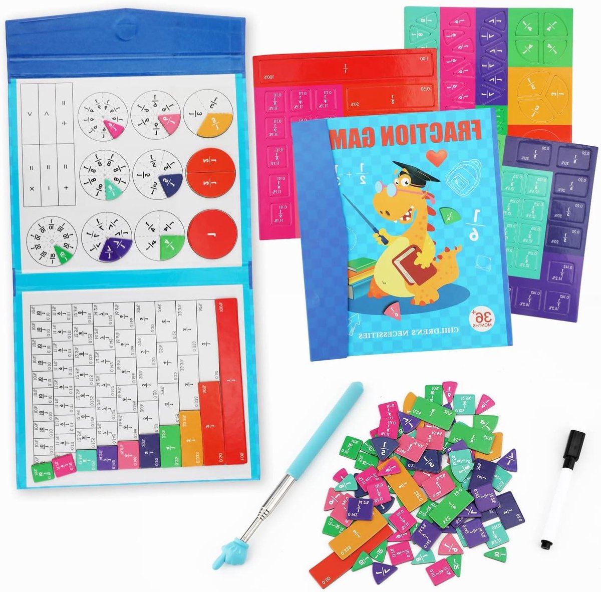 TheLau - Magnetische Breuk Puzzel met Cirkels en Scoreschijf voor Kinderen | Educatieve Leerspellen voor Basisschool en Wiskundige Manipulatieven.